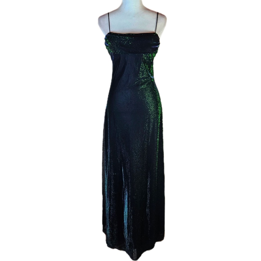 Betsy & Adam Glitter Maxi Prom Dress Women 5 6 Y2K Sheer Cowl Neck Winter Formal